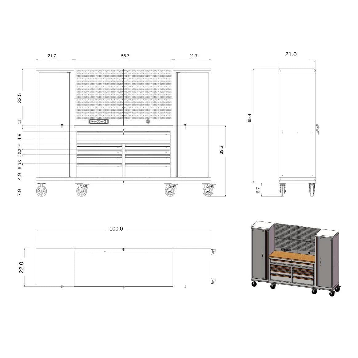 GTOOLS Rolling Tool Chest Workstation