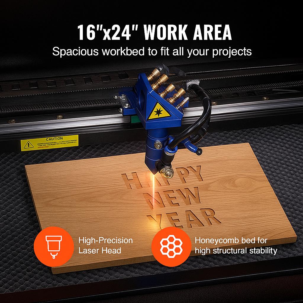 60W CO2 Laser Engraver and Cutter 16 X 24 in 19.7 IPS Engraving Machine