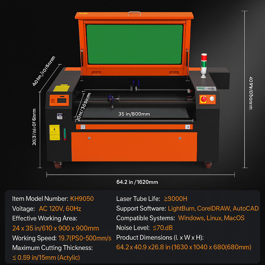100W CO2 Laser Engraver and Cutter 24 X 35 in 19.7 IPS Engraving Machine
