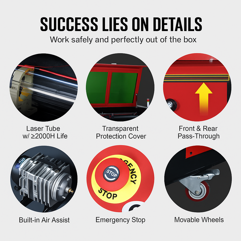 50W CO2 Laser Engraver and Cutter 12 X 20 in 19.7 IPS Engraving Machine