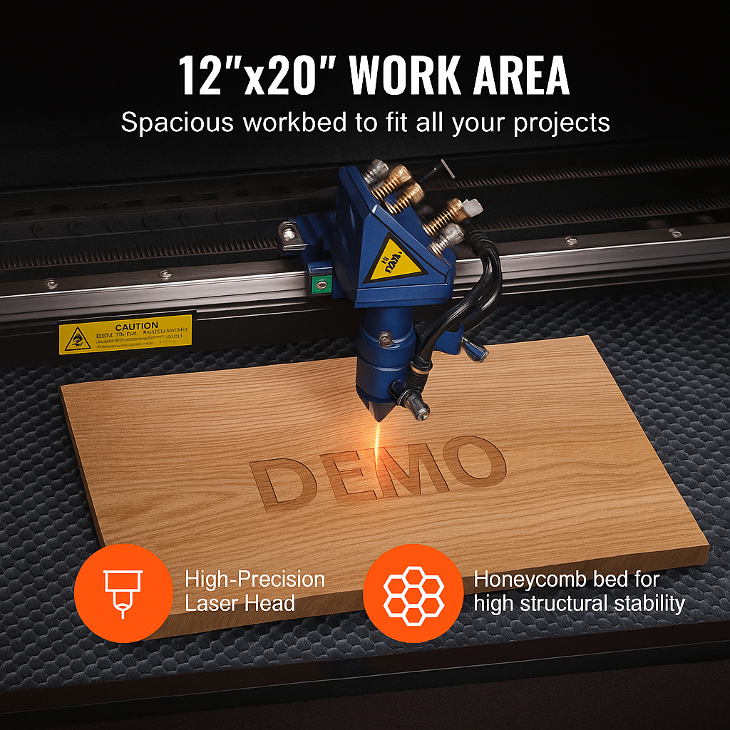 50W CO2 Laser Engraver and Cutter 12 X 20 in 19.7 IPS Engraving Machine