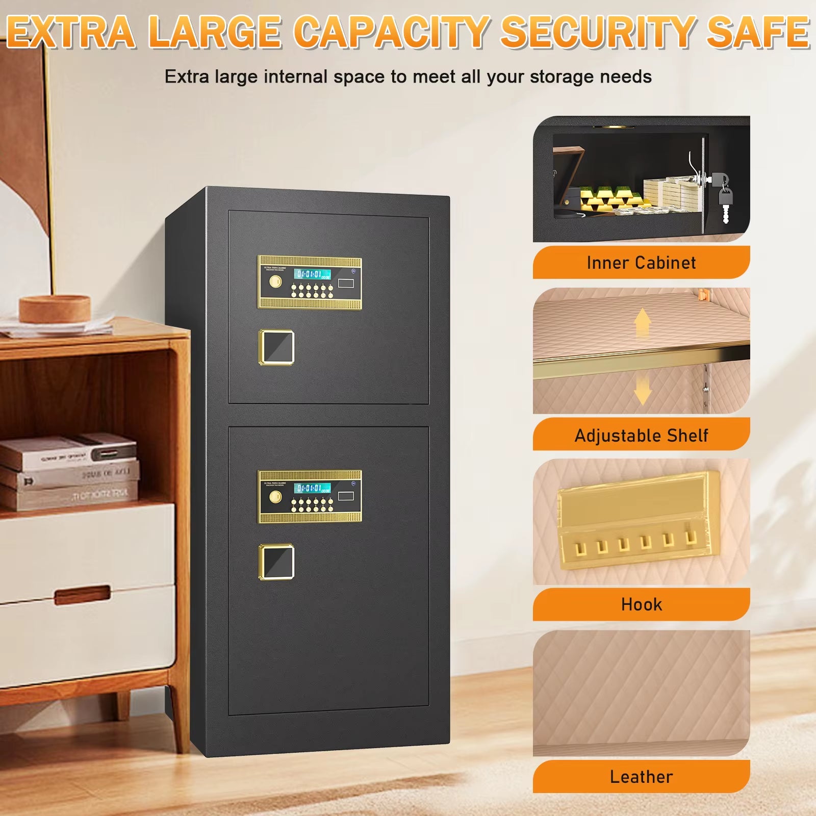 47.24'' Extra Large Safe Box, 13.8 Cubic Feet Heavy Duty Big Safe with Security Double Key Lock & Seperate Lock Box for Document