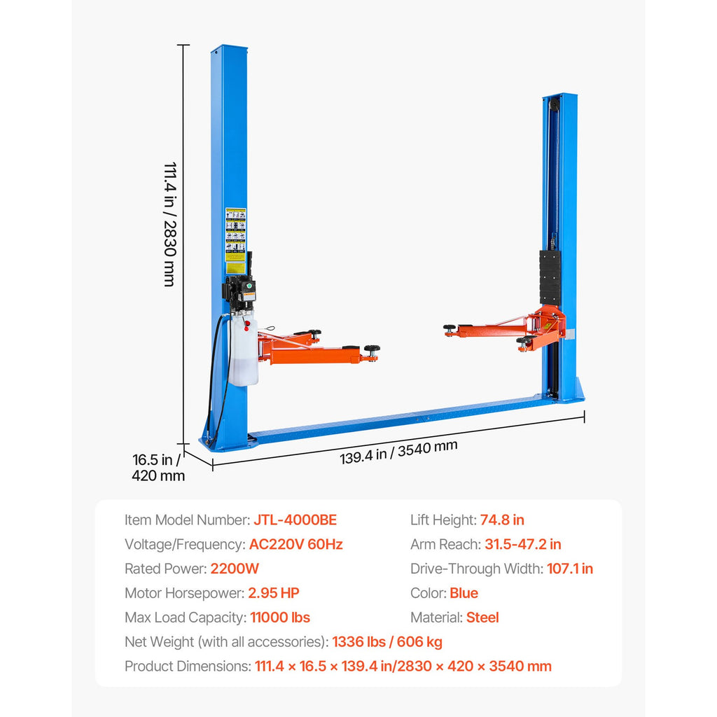 Uimoso 11000 Lbs 2 Post Lift Double Lock Two Post Lift Heavy Duty Vehicle Hoist
