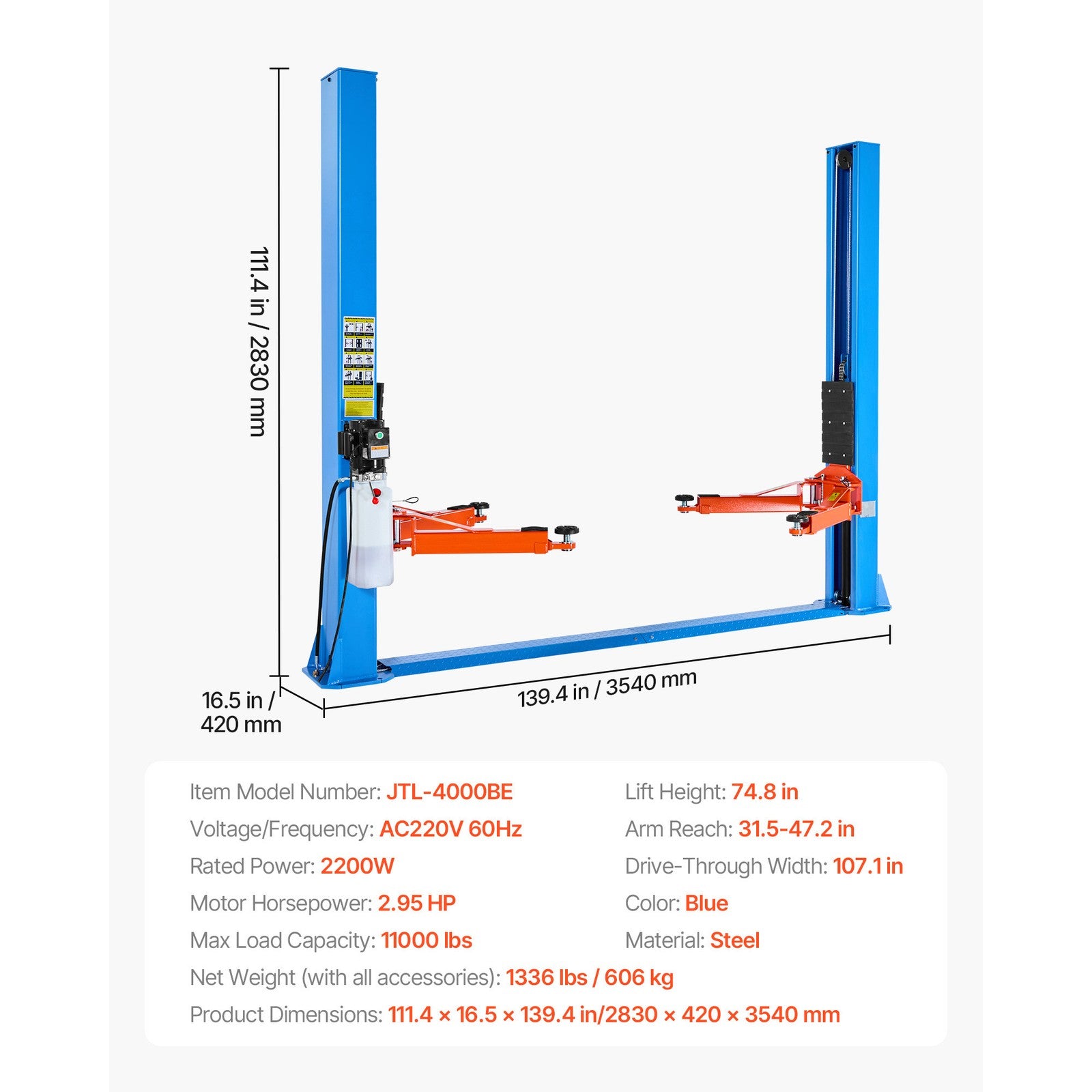 Uimoso 11000 Lbs 2 Post Lift Double Lock Two Post Lift Heavy Duty Vehicle Hoist