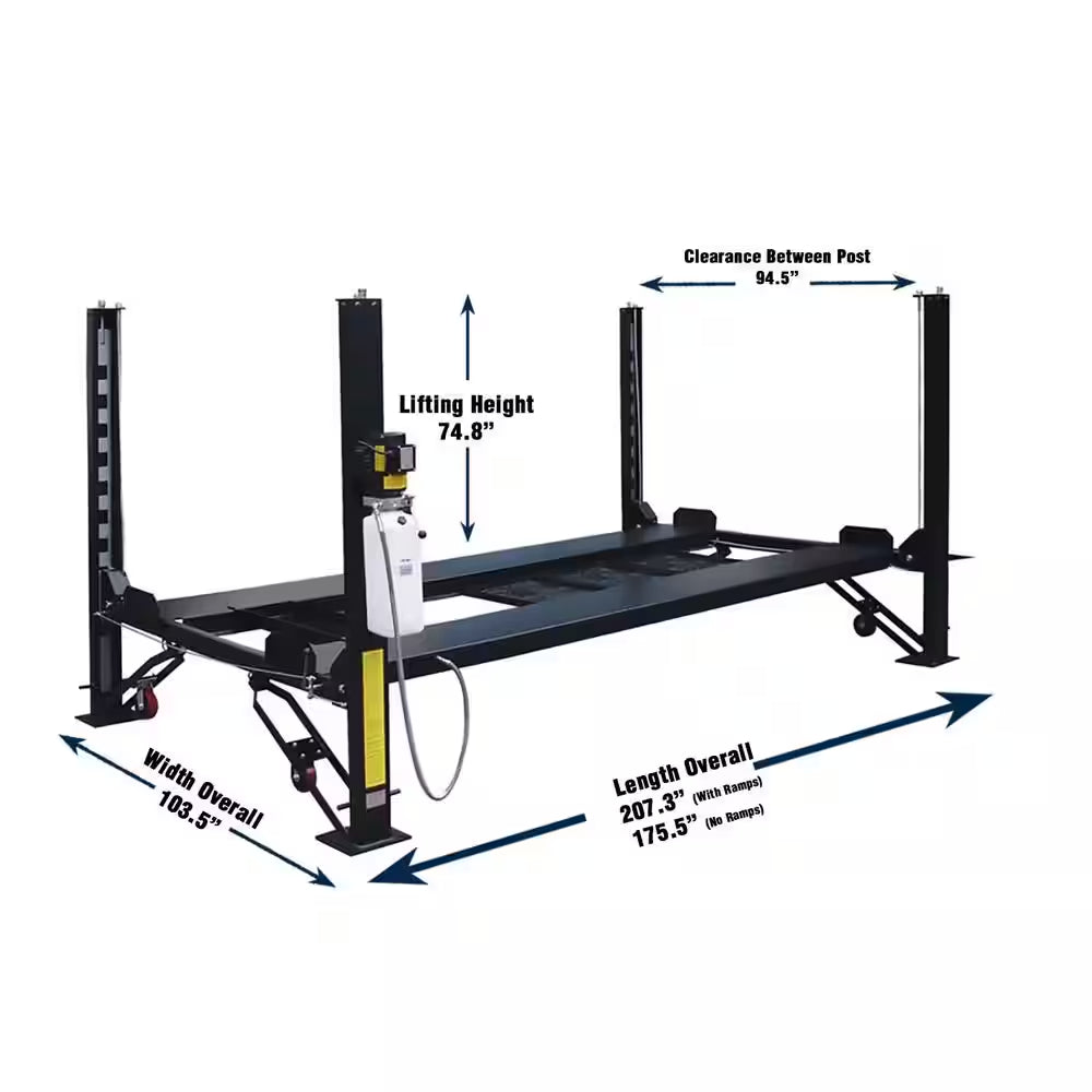 4-Post Automotive Deluxe Storage Car Lift 8,000 Lb. Capacity with Casters, Drip Trays and Jack Tray