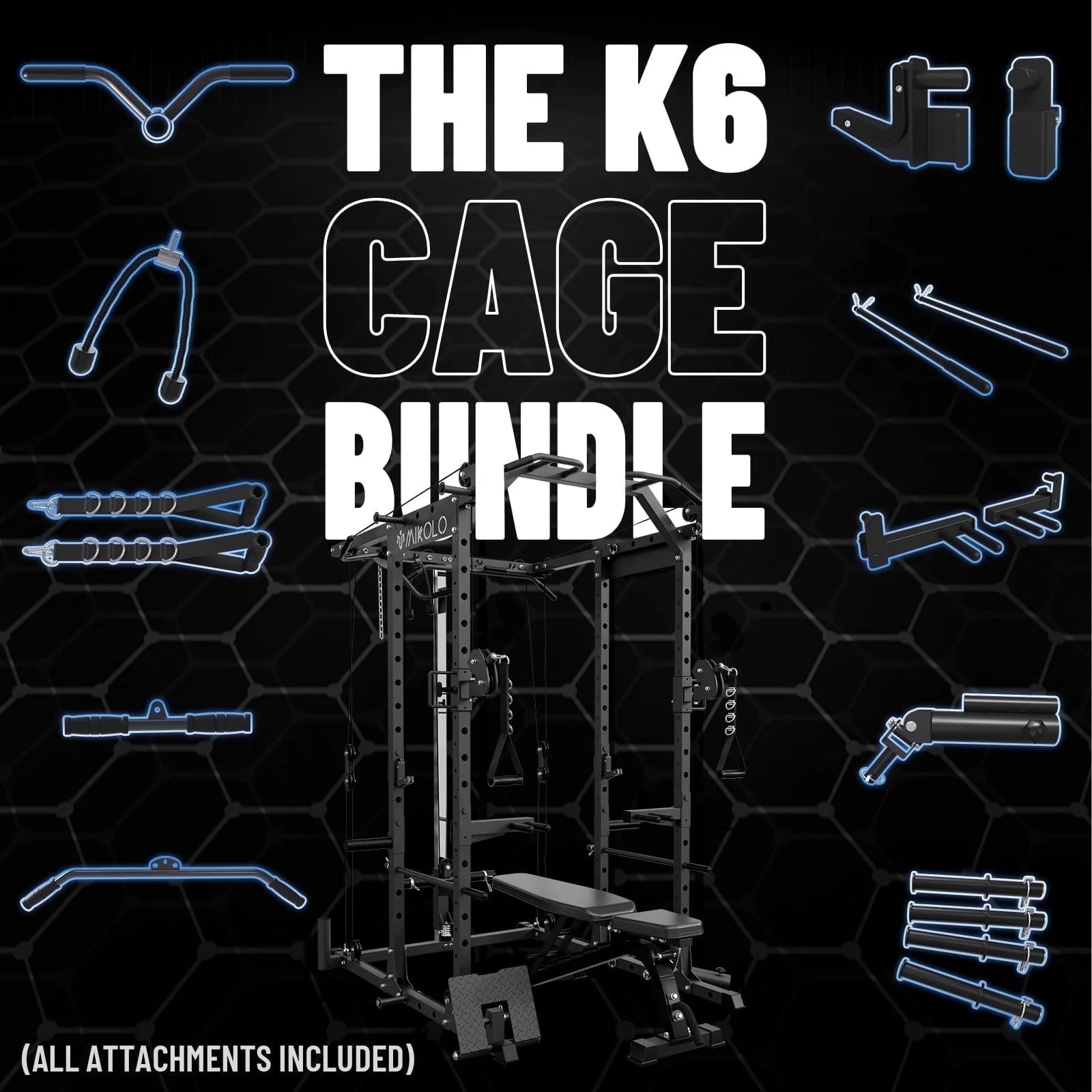 Power Rack Cage, 1500LBS Weight Cage with 800LB Capacity Adjustable Weight Bench, 1500LB Capacity Barbell and 230LB Weight Plate Set Black