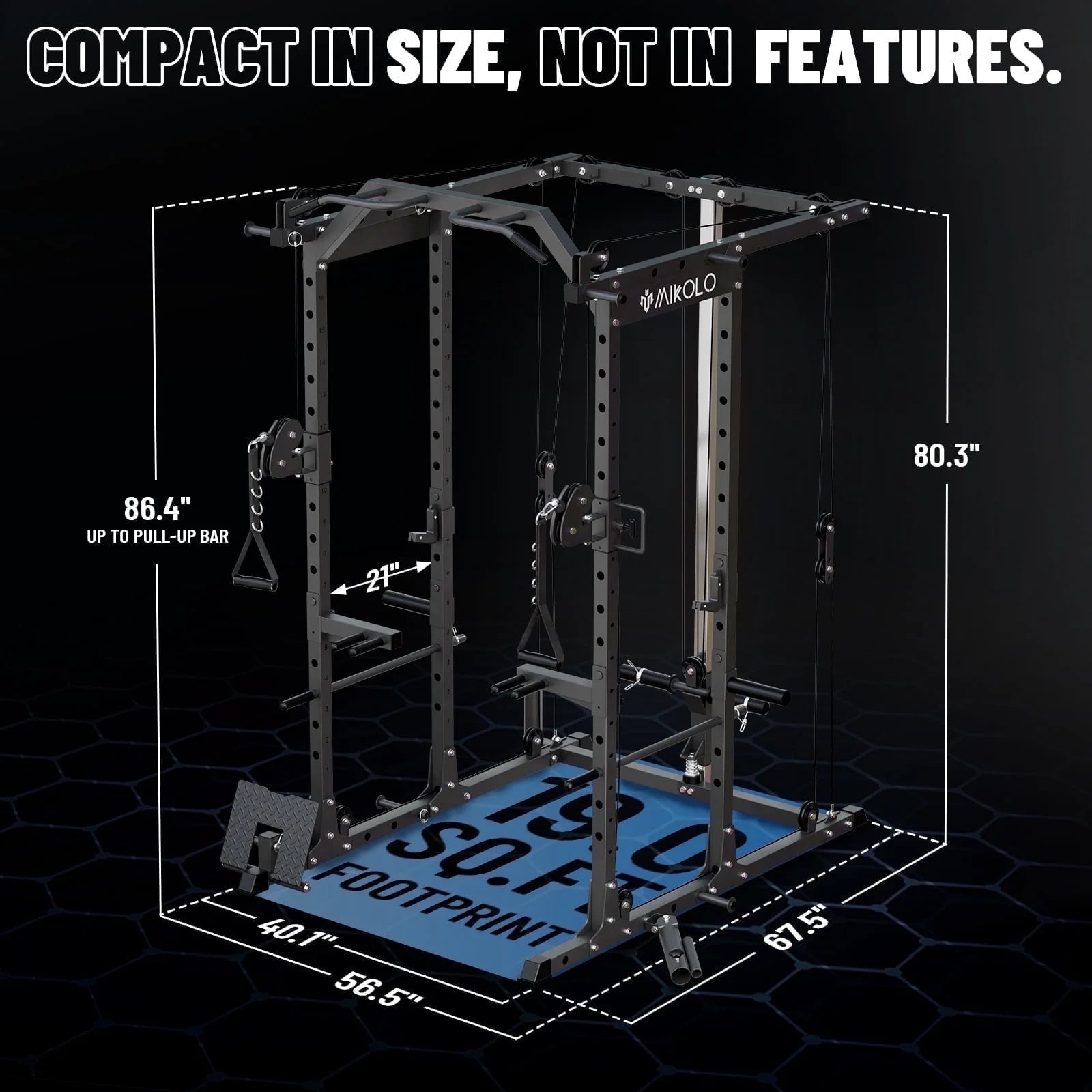 Power Cage, Squat Rack with Dual Pulley Cable Crossover System, Multifunction Free Weight Home Gym Workout Machine with Attachments Black