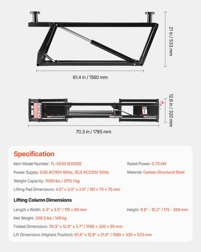 Authentic VEVOR 7000 Lbs Car Lift Portable Car Lift W/Remote Control for Home