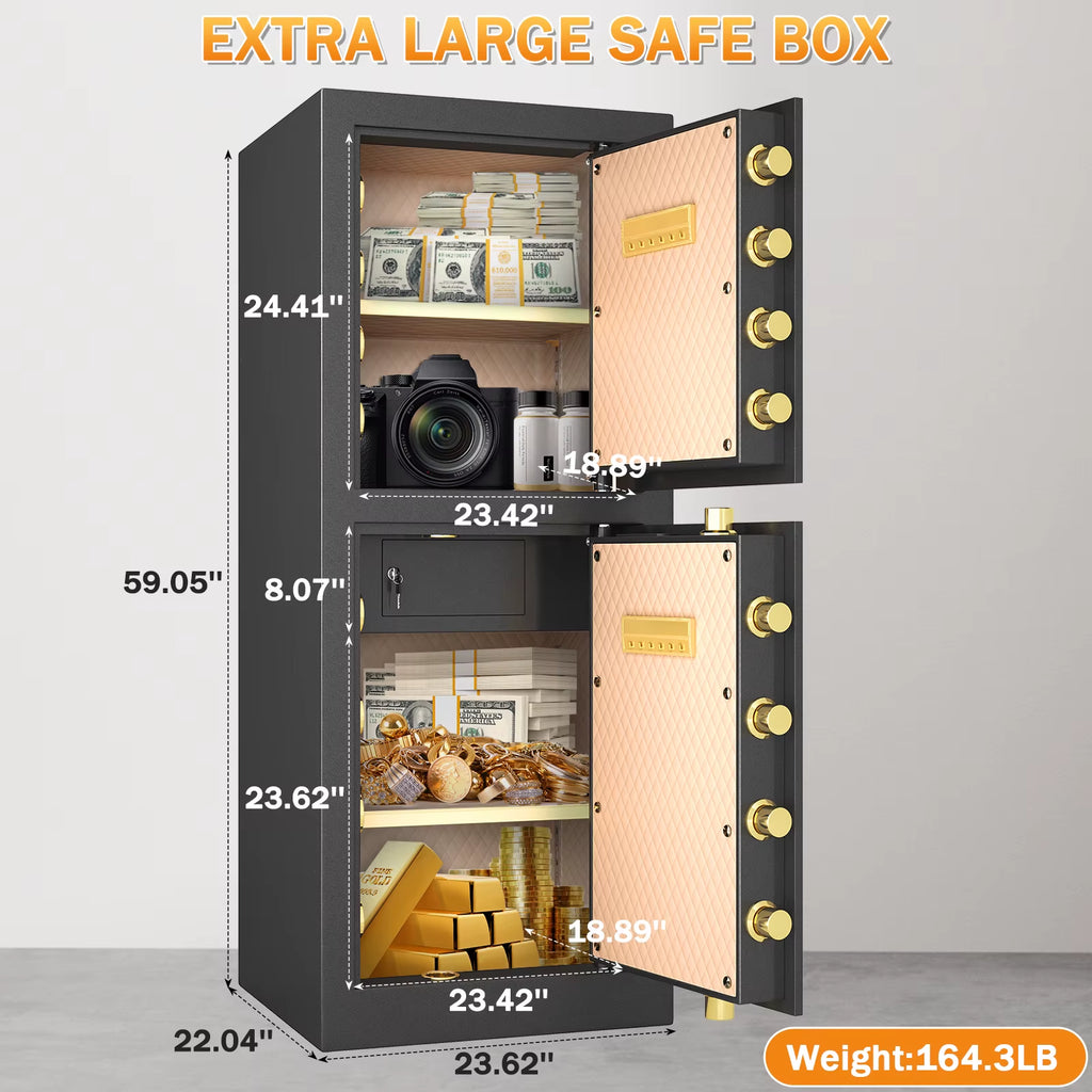 59.05'' Extra Large Safe Box, 17.6 Cubic Feet Heavy Duty Big Safe with Security Double Key Lock & Seperate Lock Box for Document
