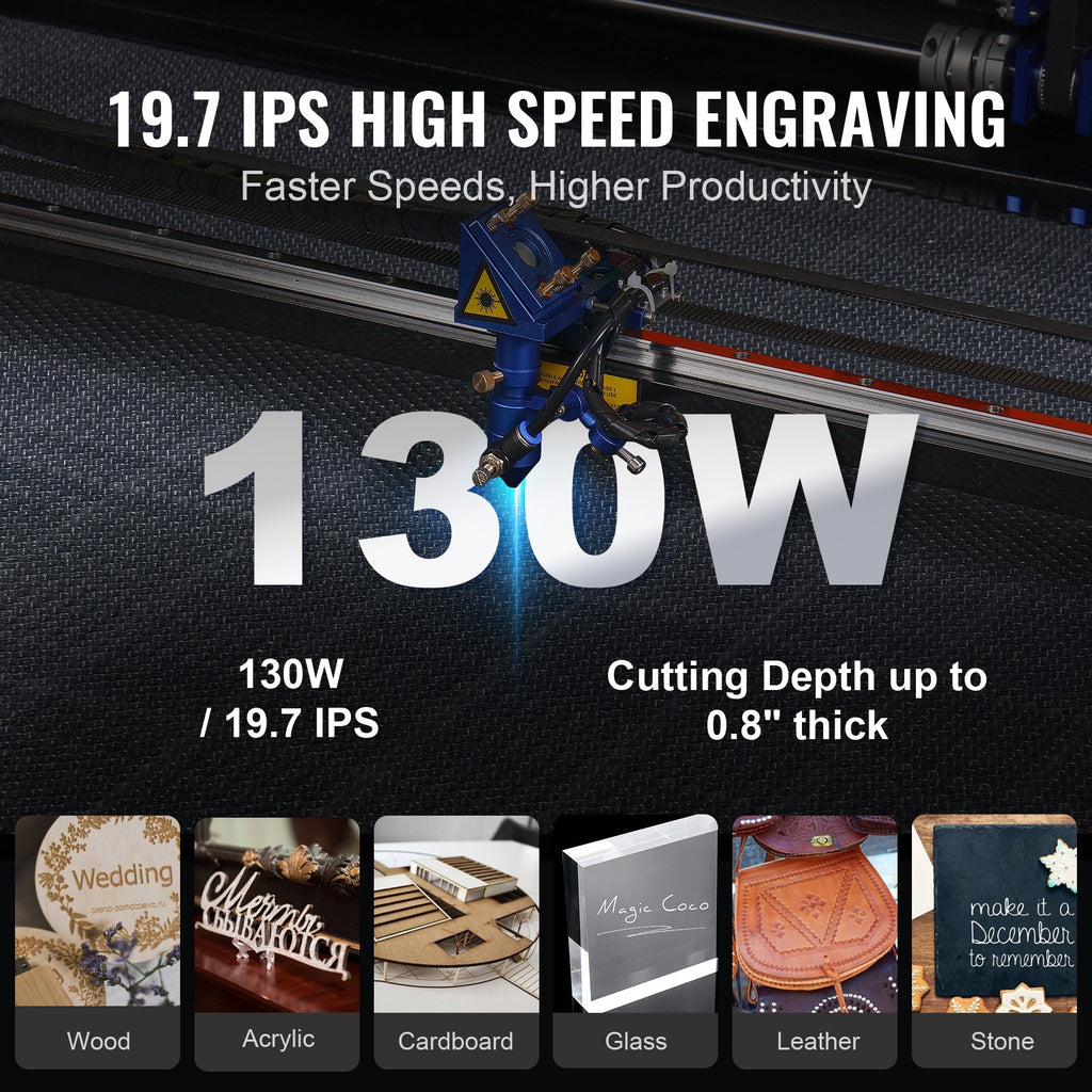 VEVOR 130W CO2 Laser Engraver and Cutter 35 X 55 in 19.7 IPS Engraving Machine