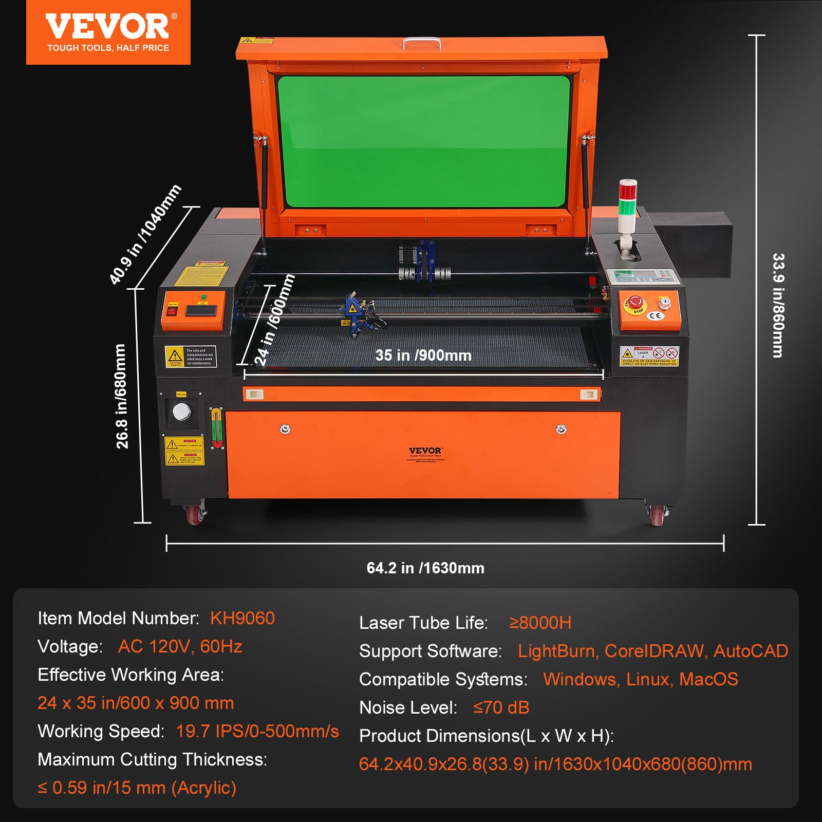 100W 24 X 35 in CO2 Laser Cutter Engraver Cutting Engraving Machine