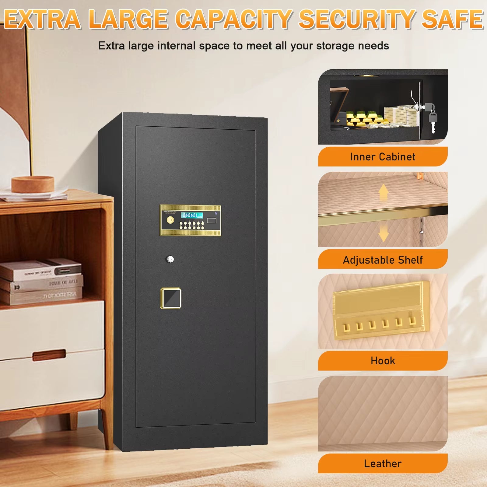47.24'' Extra Large Safe Box, 14.1 Cubic Feet Heavy Duty Big Safe with Security Double Key Lock & Seperate Lock Box for Document