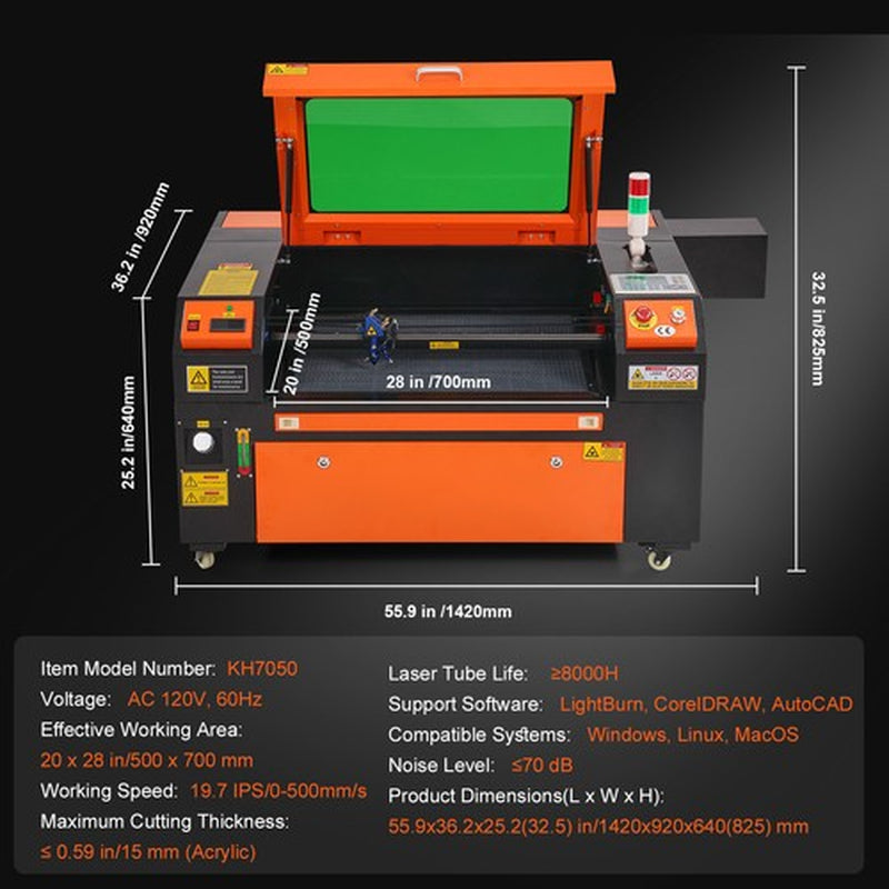 80W 20 X 28 in CO2 Laser Engraver Cutter Cutting Engraving Machine Water Chiller