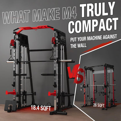 Smith Machine Home Gym, 2200 Lbs Power Rack Cage with Cable Crossover, Weight Bar, 360° Landmine, Barbell Holders and Other Attachments, Total Body Strength Training Cage