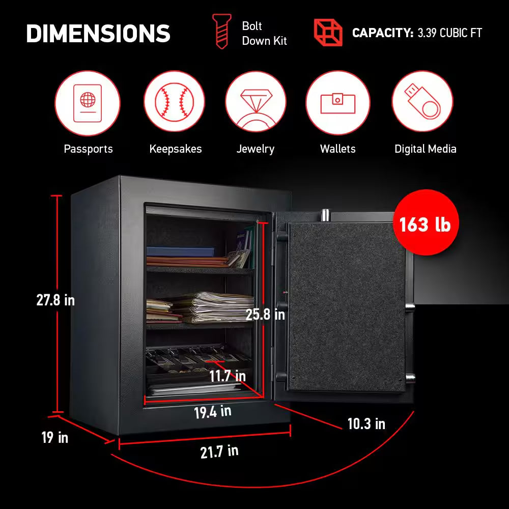 3.4 Cu. Ft. Fireproof & Waterproof Safe with Digital Combination Lock