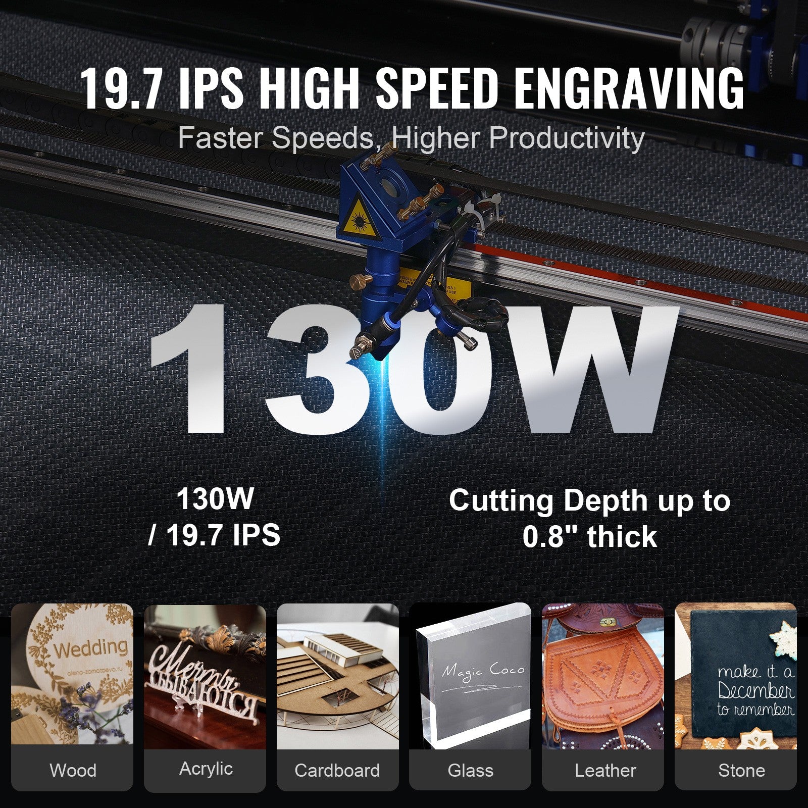 130W CO2 Laser Engraver and Cutter 35 X 55 in 19.7 IPS Engraving Machine