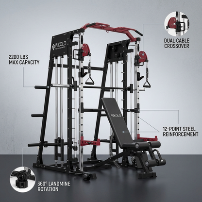 Smith Machine Home Gym, 2200 Lbs Power Rack Cage with Cable Crossover, Weight Bar, 360° Landmine, Barbell Holders and Other Attachments, Total Body Strength Training Cage — Lifestyle