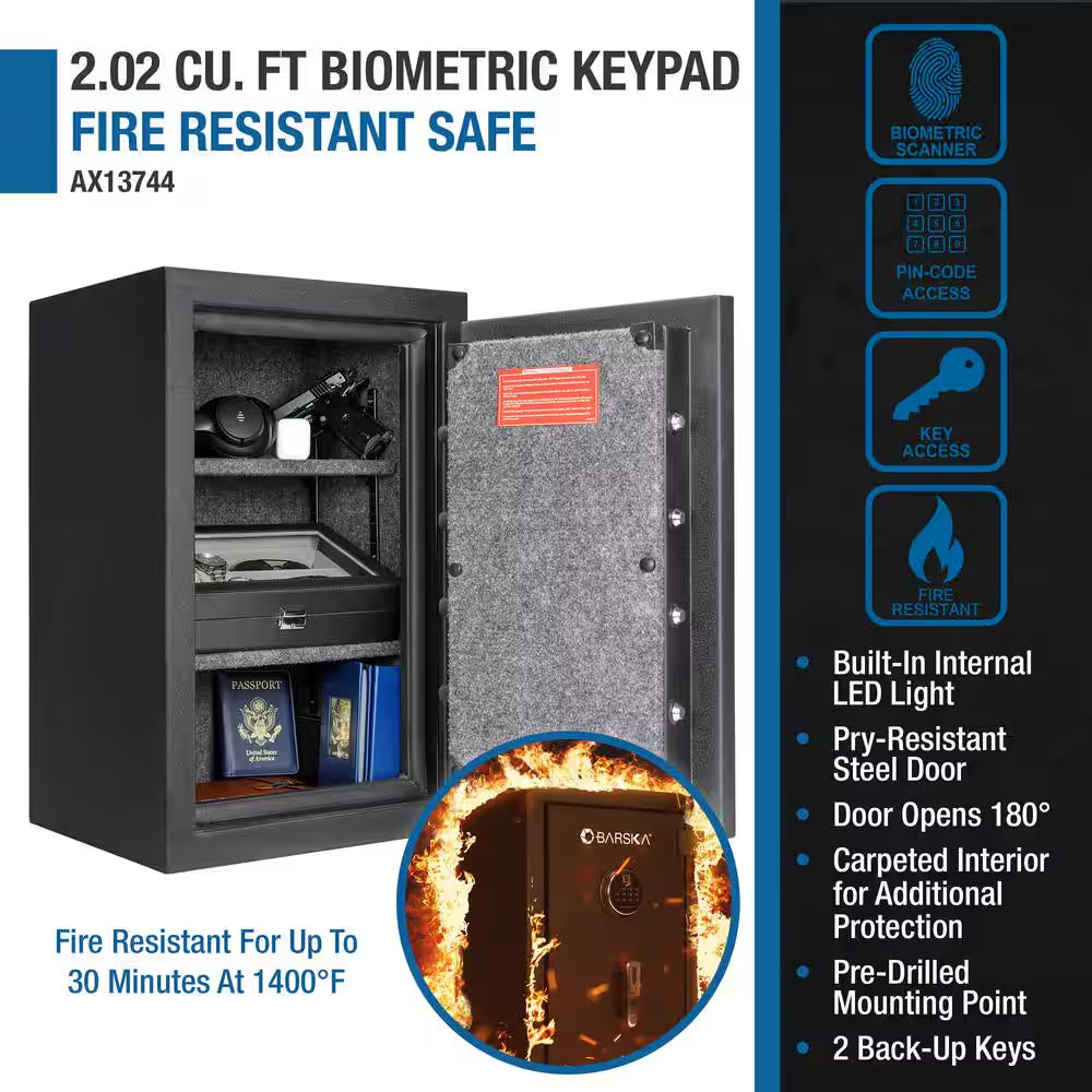 2.02 Cu. Ft. Fireproof Safe with Biometric and Digital Keypad Safe