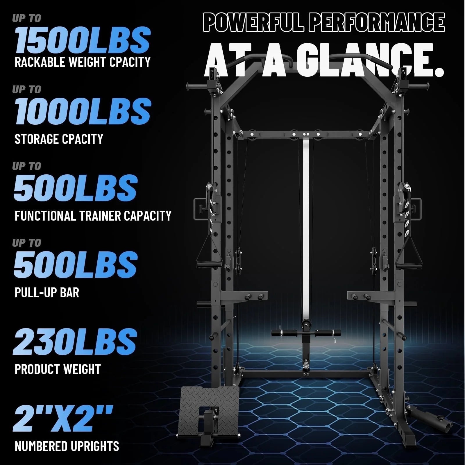 Power Rack Cage, 1500LBS Weight Cage with 800LB Capacity Adjustable Weight Bench, 1500LB Capacity Barbell and 230LB Weight Plate Set